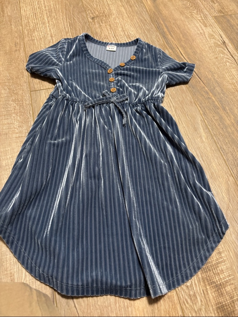 PatPat Navy Velvet-Striped Button Dress